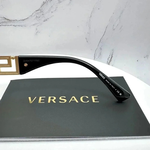 Versace Sunglasses Gold Rectangle Metal Logo Black Retro Italy 100% Authentic - Picture 8 of 16